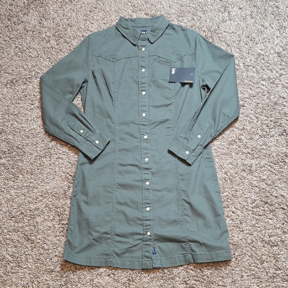 Lee Heritage Olive Gray Green Small Button Up Dress